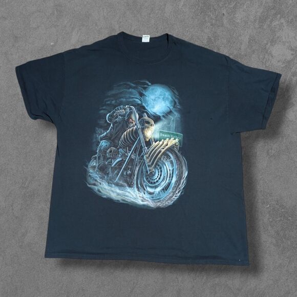 Y2K Biker Skull Skeleton Riding Motorcycle Distressed Grunge Tee XXL - Picture 1 of 6